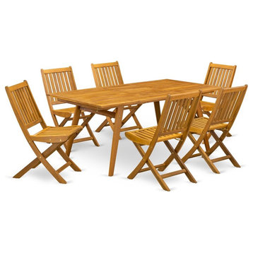 East West Furniture Denison 7-piece Wood Patio Dining Set in Natural Oil