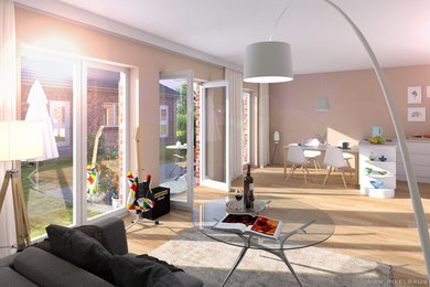 Design ideas for a contemporary family room in Hamburg.