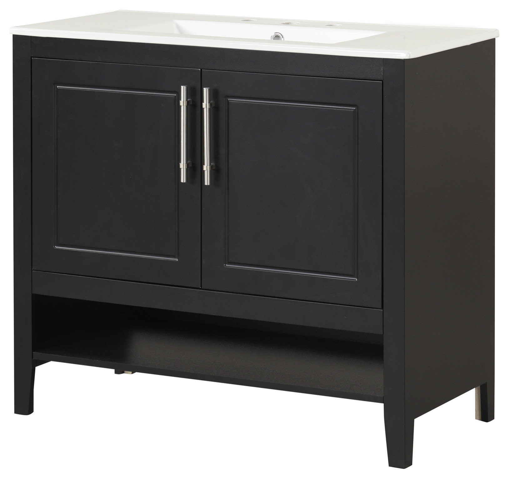 36" Freestanding Bath Vanity Set, Black, Integrated Ceramic Sink - Transitional - Bathroom ...