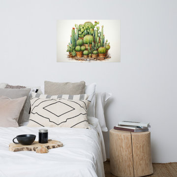 Botanical Wall Art: Desert Oasis Cactus Illustration Pencil Drawing