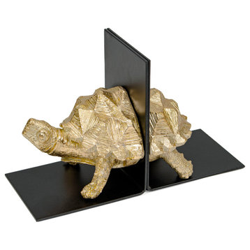 Gold Tortoise Polystone and Metal Bookends, Set of 2