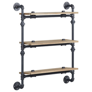 ACME Brantley Wall Rack With 3 Shelves, Oak and Sandy Black Finish