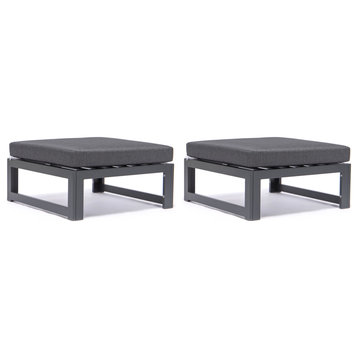 LeisureMod Chelsea Outdoor Black Ottomans With Cushions Set of 2, Black
