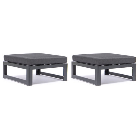Set Of 2 Outdoor Black Ottomans With Cushions Chelsea LeisureMod, Black