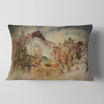 Abstract Old Building Watercolor Abstract Throw Pillow, 12"x20"