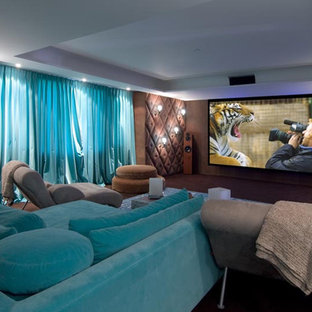 Photo of a contemporary home cinema in Dallas.