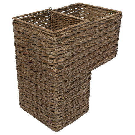 Sweater  Weave Handwoven Wicker Stair Step Basket, Rustic Brown