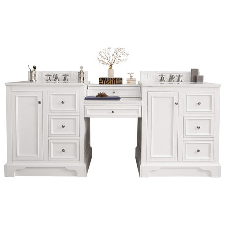 De Soto 82" Double Vanity Set, Bright White, Makeup Table, Solid Surface Top