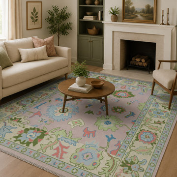 Hand-Knotted Soft Lavender Turkish Oushak Style Rug