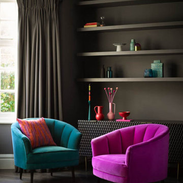 Harper armchairs in Peony and Neptune cotton matt velvets
