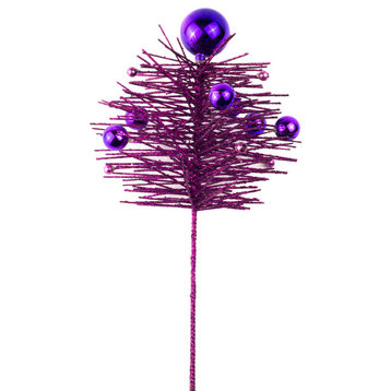 16" Purple Christmas Glittered Pe Pine Spray With Ball