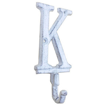 Whitewashed Cast Iron Letter K Alphabet Wall Hook 6''