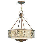 Livex Lighting - Avalon Chandelier, Palatial Bronze With Gilded Accents - Distinct and stylish, this pendant light is great for foyers, dining areas and living rooms. Finished in palacial bronze with gilded accents, this design features decorative circles over a warm, silk champagne handmade hardback shade.
