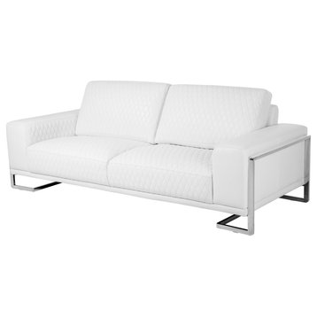 Mia Bella Gianna Leather Sofa, White/Stainless Steel