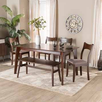 Adreana Warm Grey Fabric and Dark Brown Finished Wood 6-Piece Dining Set
