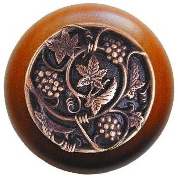 Grapevine Cherry Wood Knob, Antique-Style Copper
