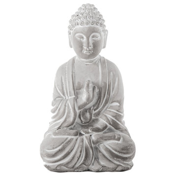 Cement Meditating Buddha Figurine Washed Concrete Gray Finish