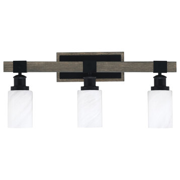 Tacoma Bath Bar Matte Black & Painted Distressed Wood-Look 4" White Marble Glass
