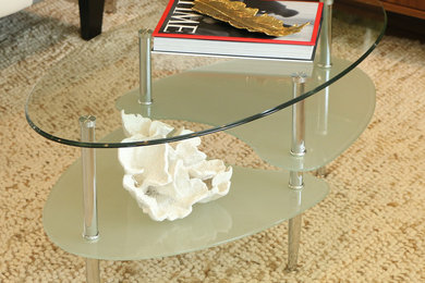 Glass Coffee Table with Frosted Shelves