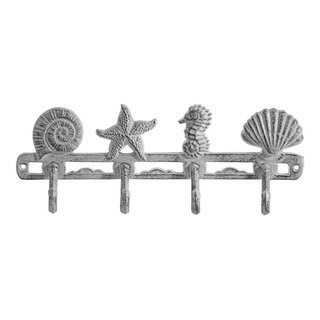 Set Of 3 Starfish Seashell Crab Cast Iron Decorative Wall Hooks