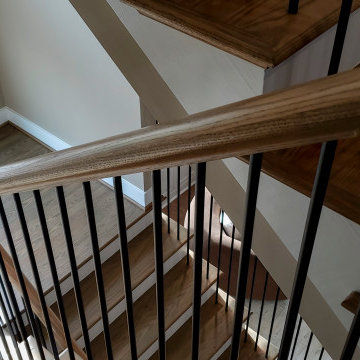 Project #153 | Sophisticated Red Oak Stair with Metal Balusters