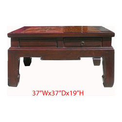 Chinese Sqare Bamboo Top Four Drawers Access Coffee Table - Coffee Tables