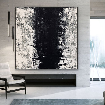 "Music" 72x72 IN Black gray abstract Art oversized Modern Painting MADE TO ORDER