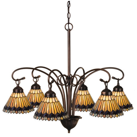 31W Tiffany Jeweled Peacock 6 LT Chandelier