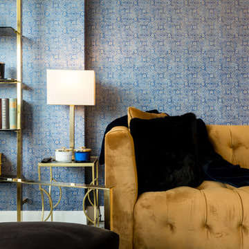 Brown sofa and navy blue background