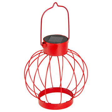 6.5" Red Outdoor Hanging LED Solar Lantern With Handle