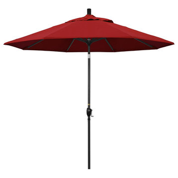 9' Matted Black Push-Button Tilt Crank Aluminum Umbrella, Red Pacifica