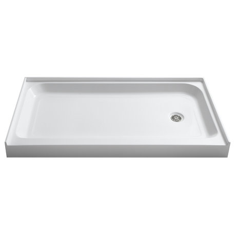ANZZI Tier 32"x60" Center Drain Single Threshold Shower Base, White, 32"x60", Right Drain