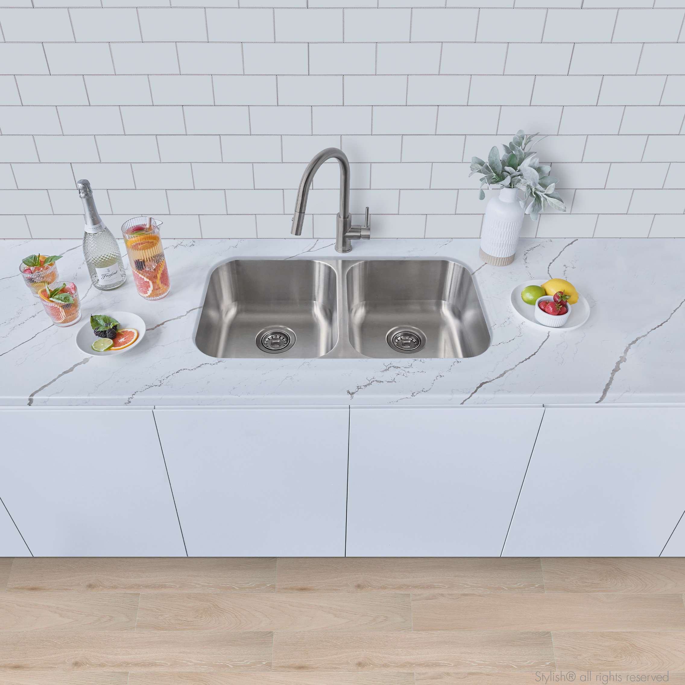 STYLISH Jaspel Dual Mount 32" Double-Bowl Stainless Steel Kitchen Sink