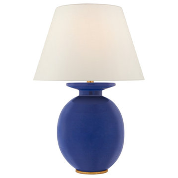 Hans Medium Table Lamp in Flowing Blue with Linen Shade