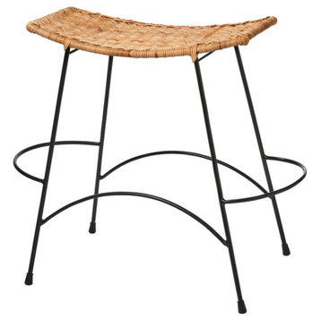 Wing Counter Stool, Natural Rattan and Black Steel