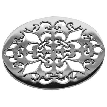 3.25" Round Shower Drain,  Classic Mon Fleur Design, Polished Stainless Steel