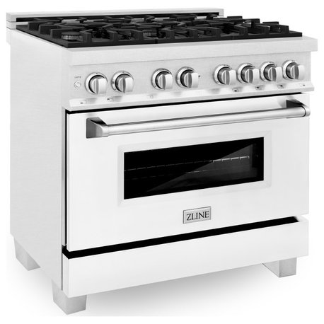 ZLINE 36" Range Gas Stove and Electric Oven, DuraSnow and White Matte Door