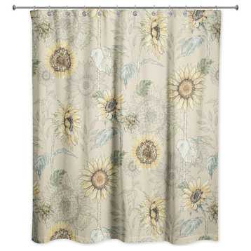 Sunflower Pattern on Yellow 71 x 74 Shower Curtain