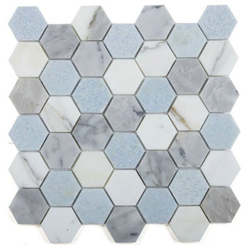 Mosaics Marble Hexagon Tile for Floors Walls, River Blue