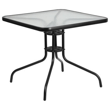 Flash Furniture 31.5" Square Glass Top Patio Dining Table in Black