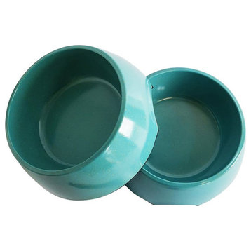 Set of 2 Eco Friendly Non Skid Bamboo Bowls for Dogs, 32oz Each, Ocean Blue