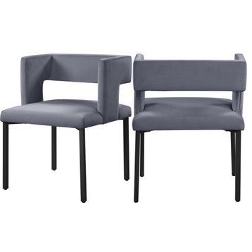 The Verve Dining Chair, Gray and Matte Black, Velvet and Iron (Set of 2)