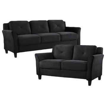 2 Piece Living Room Sofa and Loveseat Set in Black