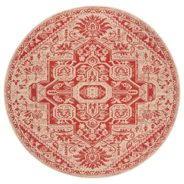 Safavieh Beach House Bhs138Q Traditional Rug, Red and Creme, 4'0"x4'0" Round