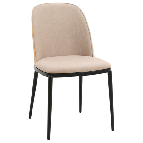 LeisureMod Tule Dining Side Chair With Upholstered Seat and Steel Frame, Natural Wood/Brown
