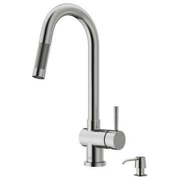 VIGO Gramercy Pull-Down Kitchen Faucet With Soap Dispenser, Stainless Steel