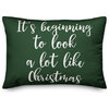 It's Beginning To Look A Lot Like Christmas, Dark Green 14x20 Lumbar Pillow