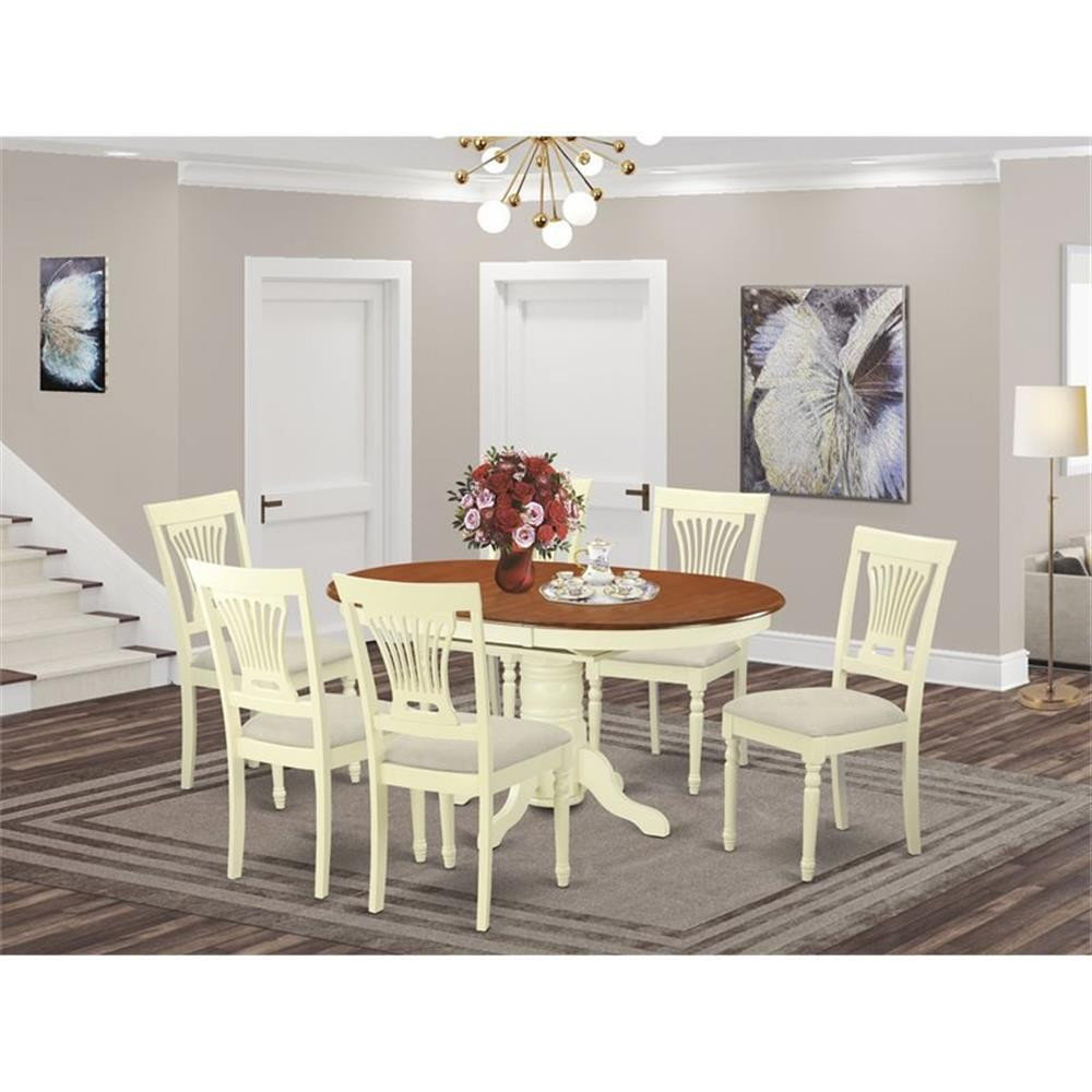 East West Furniture Avon 7-piece Wood Dinette Set in Linen White/Baby