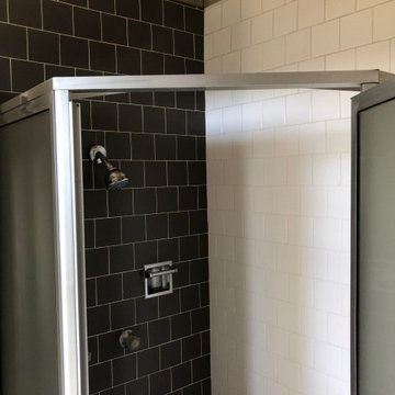 Before - Original Shower in Two-Tone Square Tile