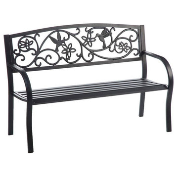 Hummingbird Black Steel Garden Bench